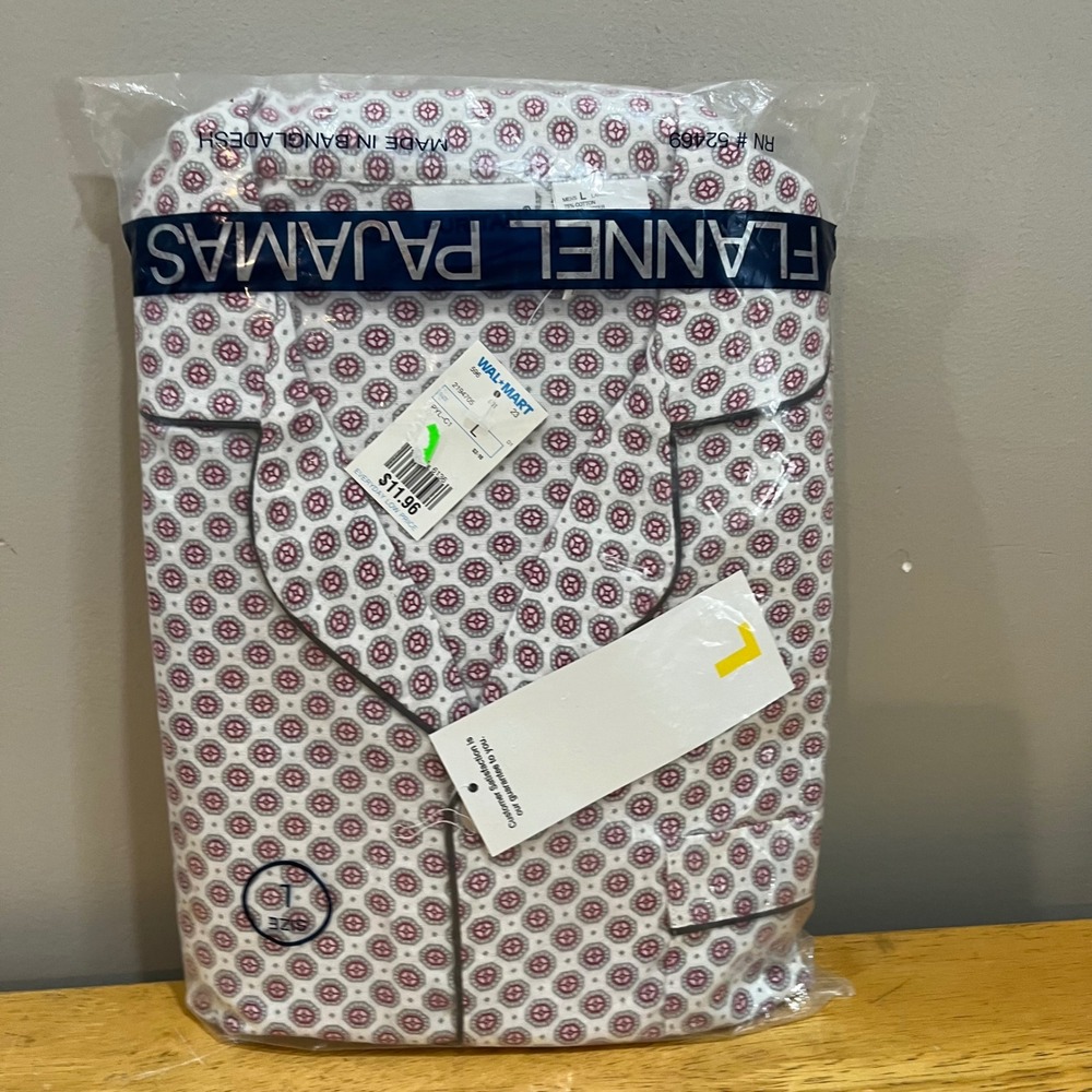 Puritan Mens Flannel Pajamas Set Large Vintage Long Sleeve Button Up Pants NIP
